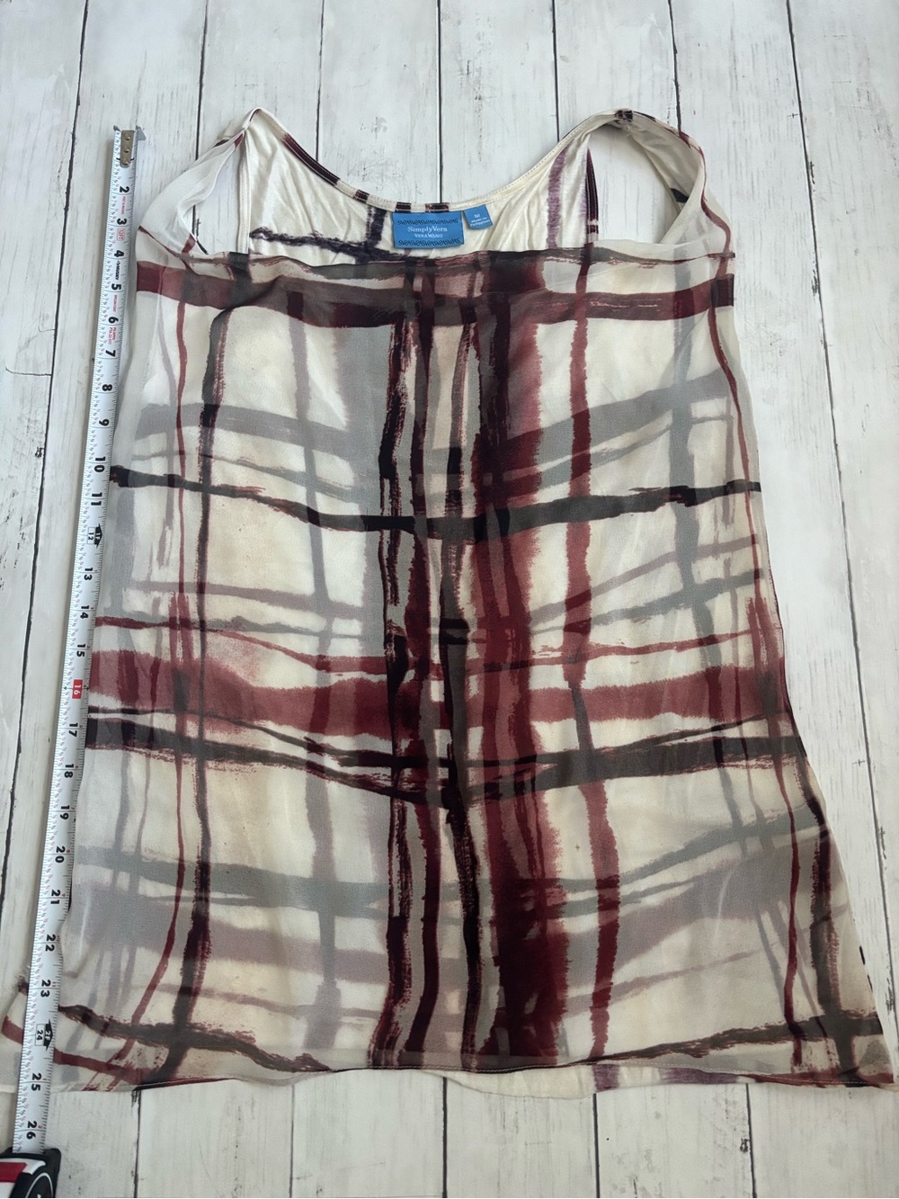 Simply Vera Vera Wang Burgundy, Black and Cream Sheer Plaid Tank Top